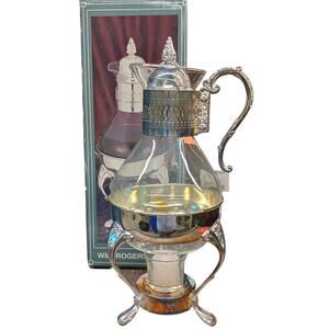 Vtg WM Rogers & Son Coffee/Tea Carafe Pot w/ Candle Warmer Base Glass In Box